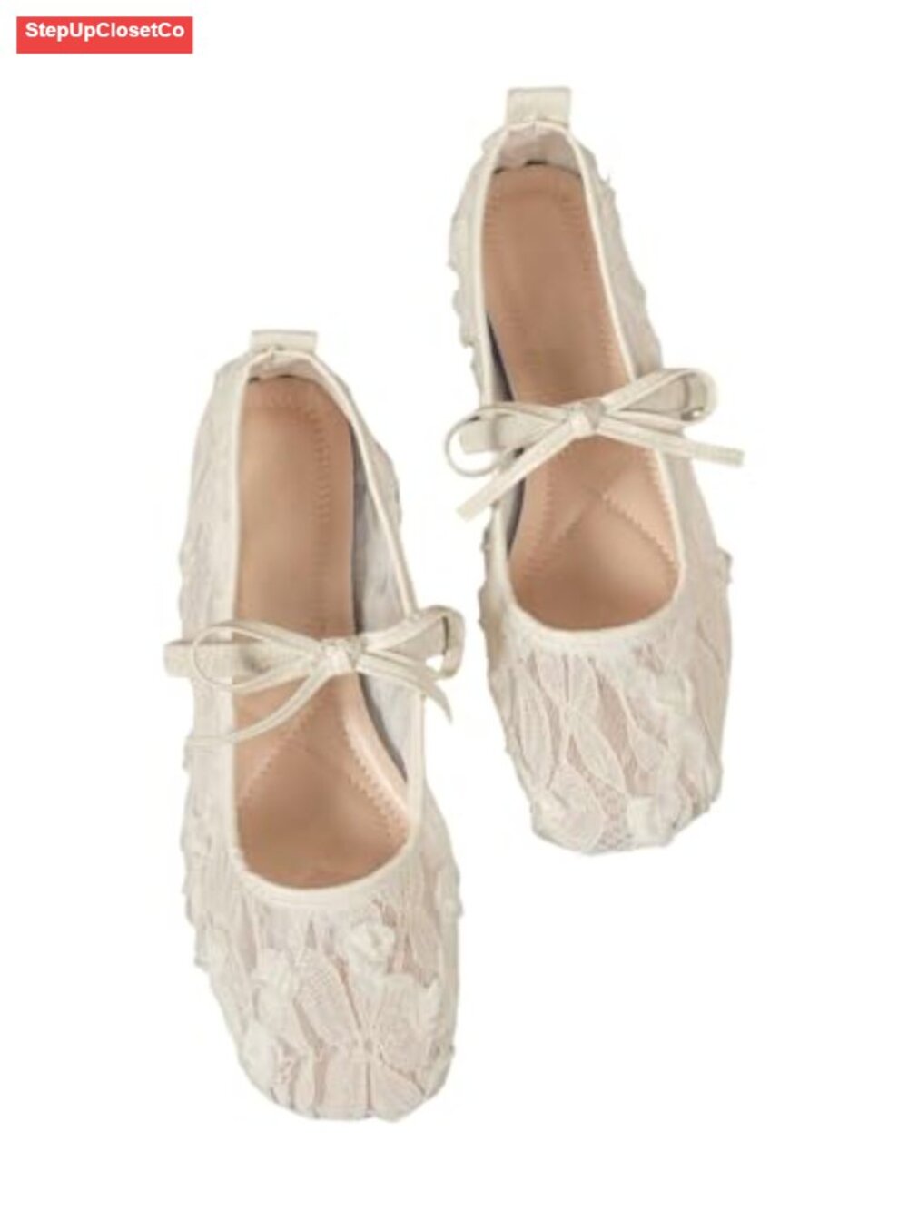 Lace Mesh Ballet Flats Women Dressy Slip On Bow Flats - Picture 1 of 4
